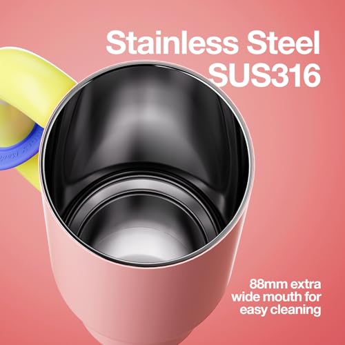 CHAKO LAB BaWang Insulated Stainless Steel Tumbler | Tumbler with Handle and Straw 33oz | Cup Holder Friendly for Travel | Leakproof Water Bottle | BPA-Free | 316 stainless steel liner| pink＆green - Image 3