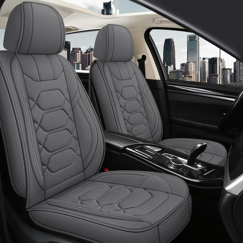 Pariitadin Leather Car Seat Covers Front Pair Waterproof Breathable Faux Leather Automotive Seat Covers for Cars NonSlip Car Interior Covers Universal Fit Most Cars Sedans Trucks SUVs Gray - Image 3