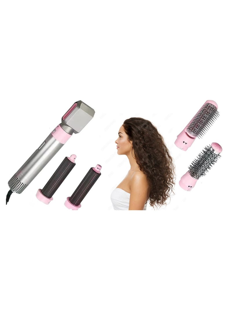 general 5 in 1 Hot Air Styler Hair Dryer Comb Multi-function Styling Tool for Straightening Curler Curl Drying Combing Scalp Massage Styling Light Pink - Image 1
