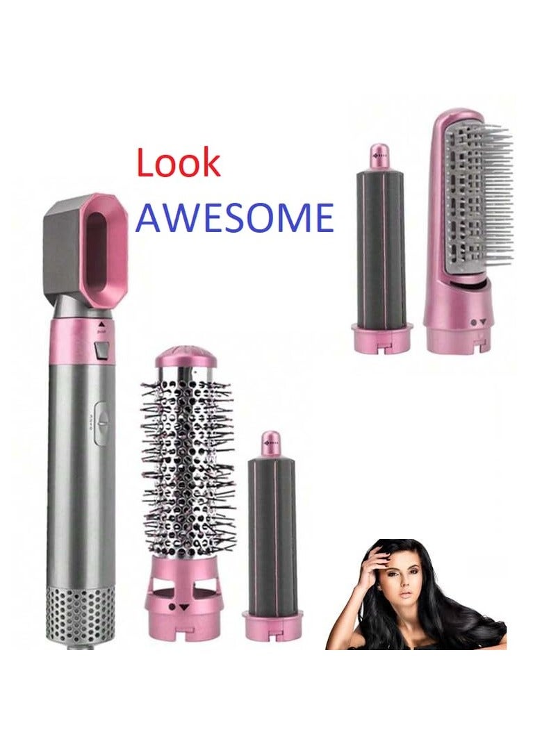 general 5 in 1 Hot Air Styler Hair Dryer Comb Multi-function Styling Tool for Straightening Curler Curl Drying Combing Scalp Massage Styling Light Pink - Image 3