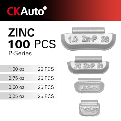 CKAuto 100Pcs P Series Zinc Clip on Wheel Weights Assortment, 0.25oz, 0.5oz, 0.75oz, 1.0oz, 25pcs for Each Size Fit for Steel Wheel - Image 3