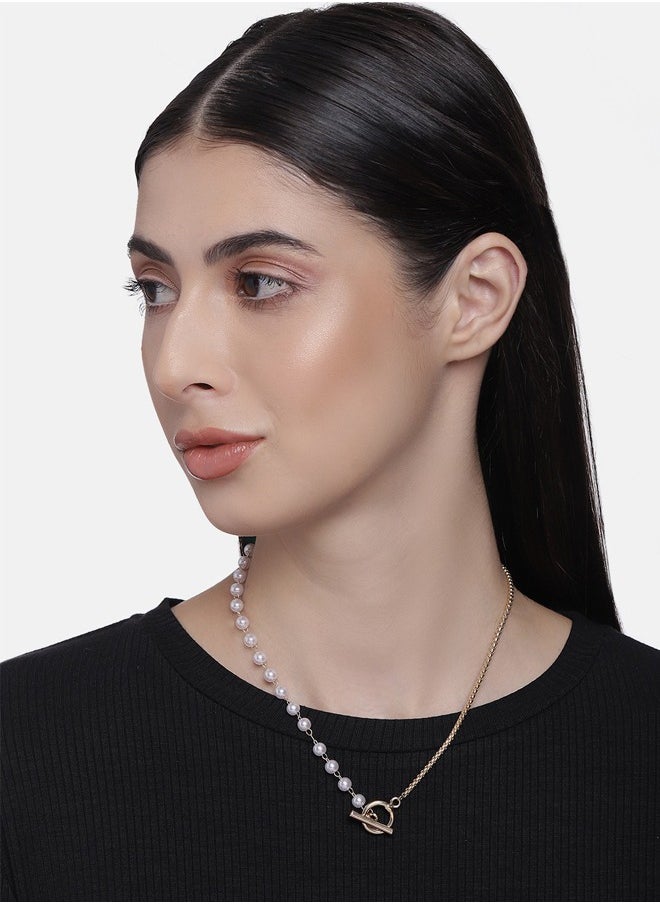 Just Peachy Just Peachy White Gold-Plated Beaded Necklace – Elegant and Sparkling Design – High-Quality Finish – Adjustable Length – Ideal for Everyday Wear and Special Occasions – Perfect Gift for Her  - Image 2