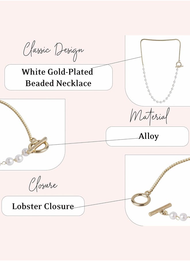Just Peachy Just Peachy White Gold-Plated Beaded Necklace – Elegant and Sparkling Design – High-Quality Finish – Adjustable Length – Ideal for Everyday Wear and Special Occasions – Perfect Gift for Her  - Image 4