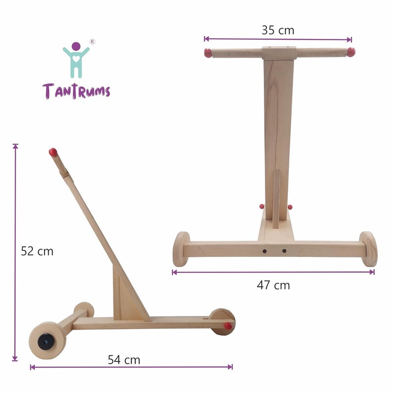 Tantrums Traditional Scientific Push Wagon - Brown Wooden Walker Toy for Babies 8M to 24M - Image 2