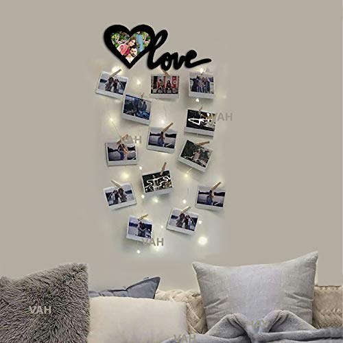 VAH- Kya Bat Hai !! VAH Love with lightdesign Hanging Photo Display Picture Frame Collage Picture Display Organizer with Wood Clips LED Light for Wall Decor Hanging Photos  - Image 4