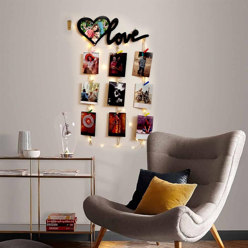 VAH- Kya Bat Hai !! VAH Love with lightdesign Hanging Photo Display Picture Frame Collage Picture Display Organizer with Wood Clips LED Light for Wall Decor Hanging Photos  - Image 3