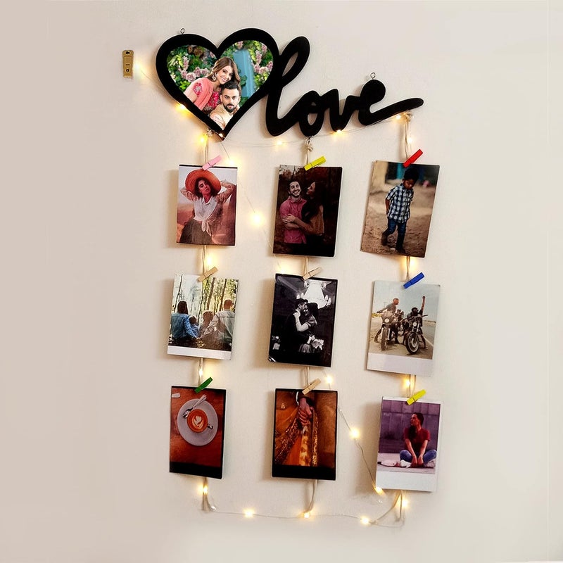 VAH- Kya Bat Hai !! VAH Love with lightdesign Hanging Photo Display Picture Frame Collage Picture Display Organizer with Wood Clips LED Light for Wall Decor Hanging Photos  - Image 1