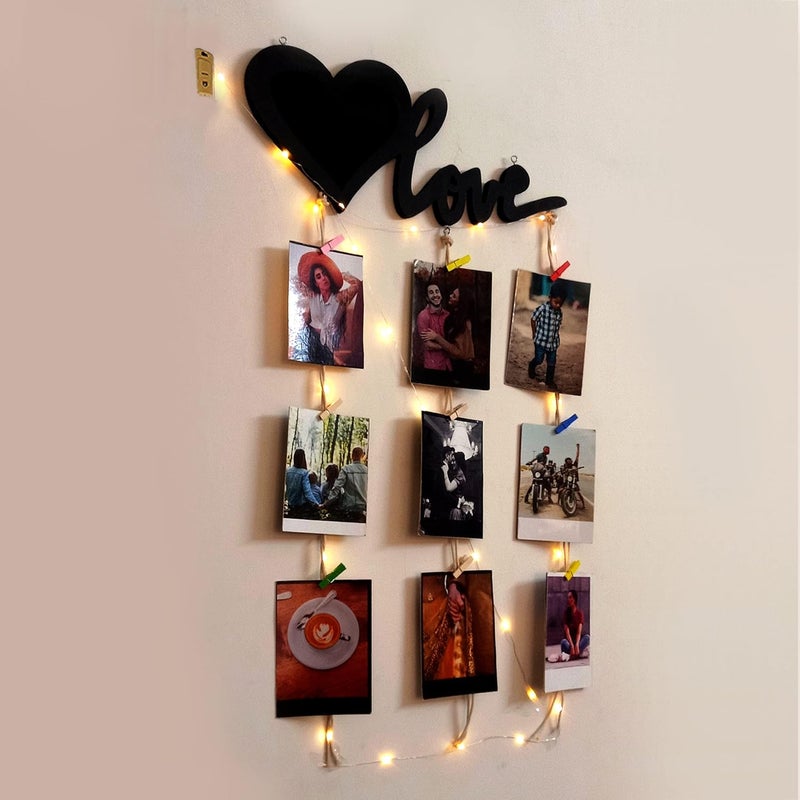 VAH- Kya Bat Hai !! VAH Love with lightdesign Hanging Photo Display Picture Frame Collage Picture Display Organizer with Wood Clips LED Light for Wall Decor Hanging Photos  - Image 5