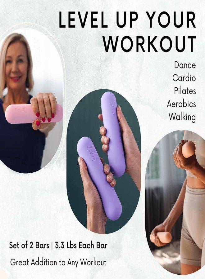 Polyfit Dumbbell Weight Bars for Women - Set of 2 (3.3 LB | 6.5 LB Pair) - Dumbbell Set for Walking, Yoga, Dance, Barre, Pilates, Cardio, Aerobics - Lavender - Image 2