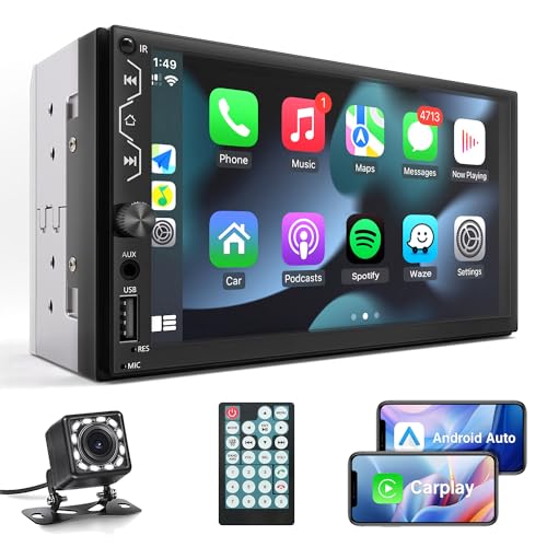 Leadfan Double Din Car Stereo with Dash Cam,7 Inch Full HD Touchscreen Car Audio Receiver Support Carplay and Android Auto,Car Stereo with Bluetooth,Mirror Link,Backup Camera,FM/USB/AUX/Subwoofer - Image 1