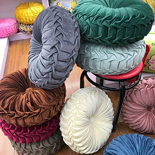 Teieas Round Throw Pillow Velvet Home Decoration Pleated Round Pillow Cushion for Couch Chair Bed Car Beige - Image 4