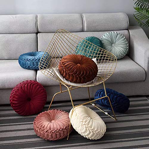 Teieas Round Throw Pillow Velvet Home Decoration Pleated Round Pillow Cushion for Couch Chair Bed Car Beige - Image 5