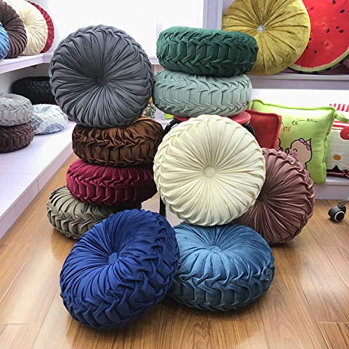 Teieas Round Throw Pillow Velvet Home Decoration Pleated Round Pillow Cushion for Couch Chair Bed Car Beige - Image 3