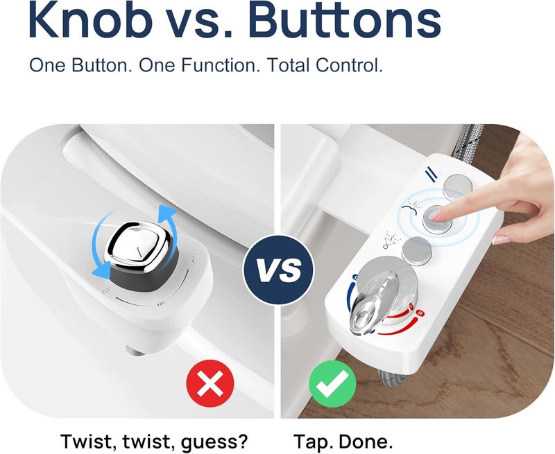 DIHAF Bidet Attachment for Toilet. Dual Nozzles with Feminine & Rear Wash, Hot and Cold Water, 3-Button Control, Adjustable Pressure & Temperature, Self-Cleaning Sprayeres, Easy Install by Yourself. - Image 2