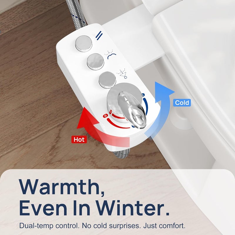 DIHAF Bidet Attachment for Toilet. Dual Nozzles with Feminine & Rear Wash, Hot and Cold Water, 3-Button Control, Adjustable Pressure & Temperature, Self-Cleaning Sprayeres, Easy Install by Yourself. - Image 5
