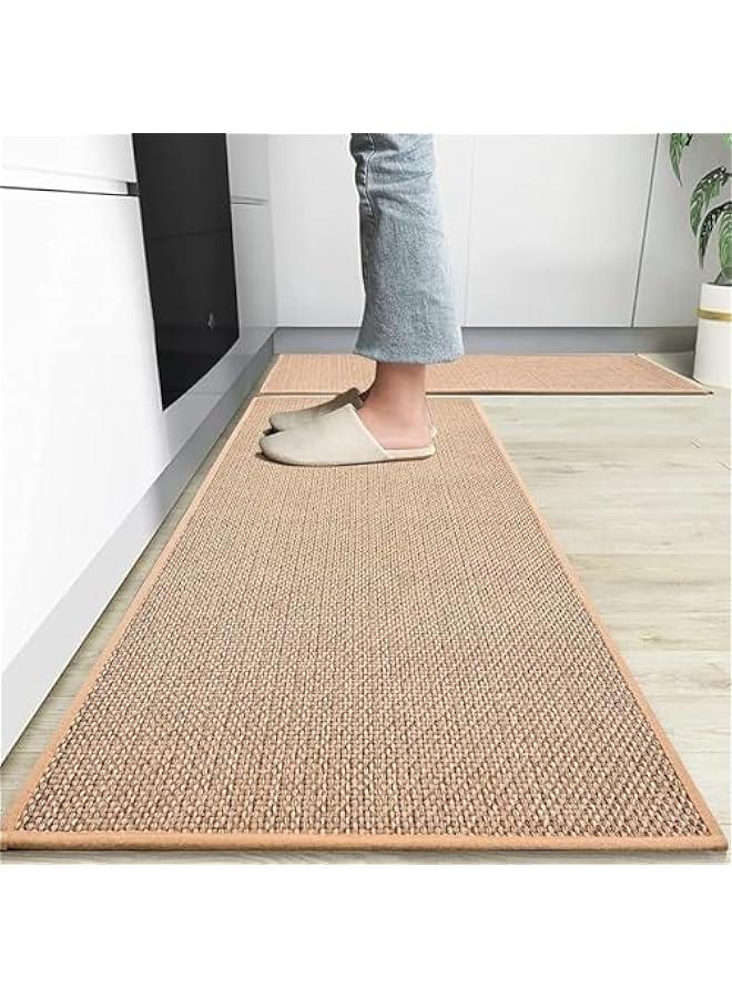 ميكسد RCCO Kitchen Rug Mats Washable Kitchen Floor Mat Non-Skid Natural Rubber Kitchen Mats for Floor Runner Rugs Set for Floor Front of Sink, Hallway, Laundry Room 44 * 120CM 44 * 75CM (Brown) - Image 1