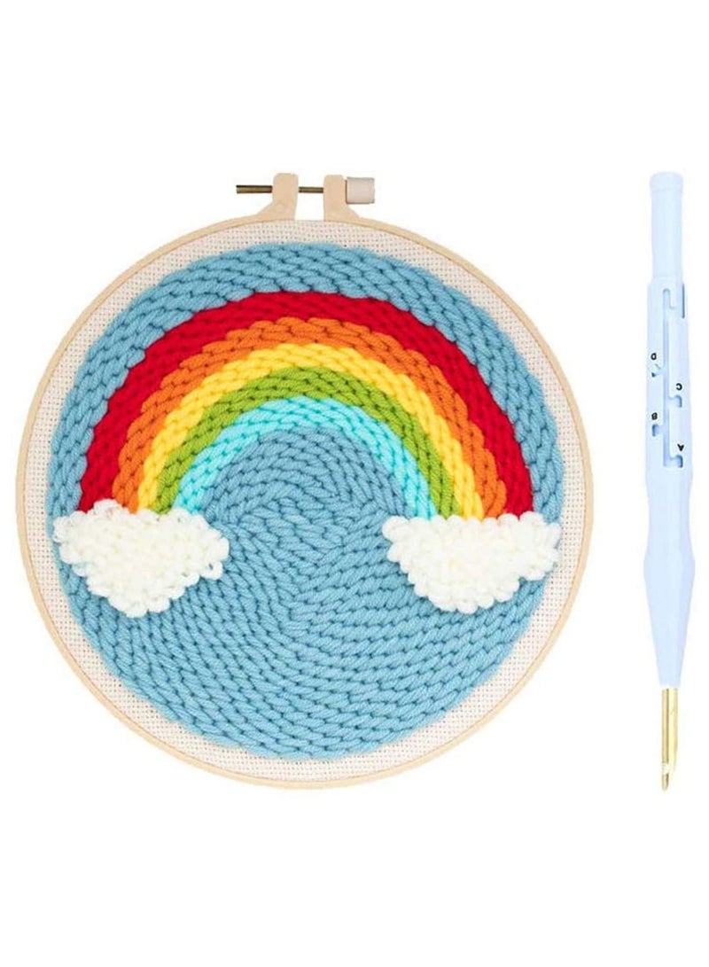 20cm Punch Embroidery Starter Kits for Children Beginners DIY Hand Embroidery Kit with Wool Needlework Supplies for Punch Needle Poke Embroidery Craft Projects - Image 1