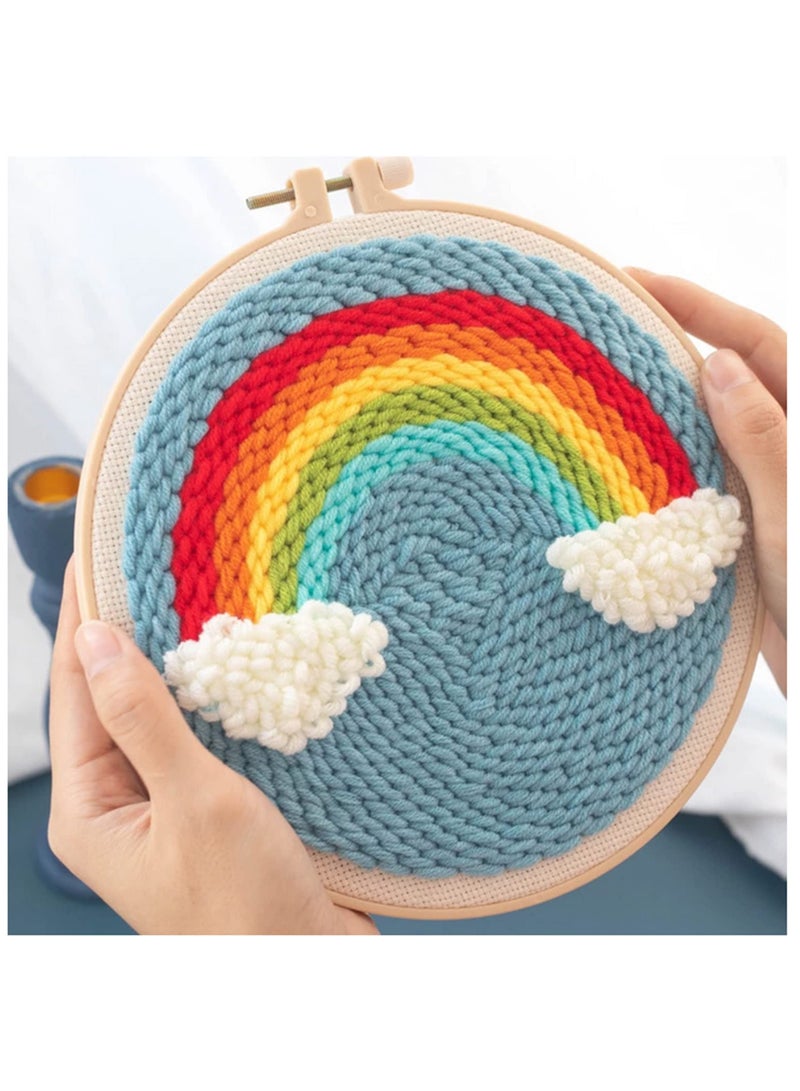 20cm Punch Embroidery Starter Kits for Children Beginners DIY Hand Embroidery Kit with Wool Needlework Supplies for Punch Needle Poke Embroidery Craft Projects - Image 2