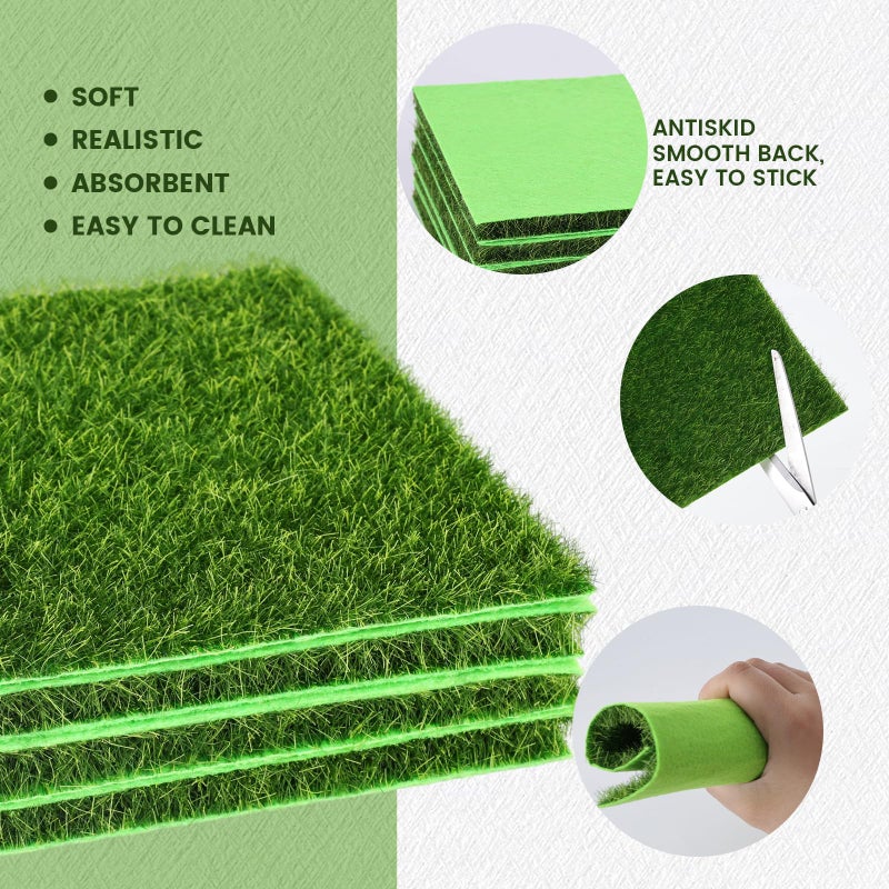 Shindel 10 Packs 6" x 6" Fake Grass Decor, Artificial Grass for Crafts, Fairy Garden Turf, Diorama Supplies Miniature Lawn Mat, Dollhouse Ornament DIY Decoration - Image 3