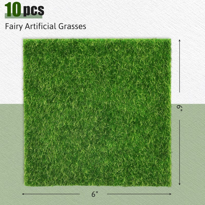 Shindel 10 Packs 6" x 6" Fake Grass Decor, Artificial Grass for Crafts, Fairy Garden Turf, Diorama Supplies Miniature Lawn Mat, Dollhouse Ornament DIY Decoration - Image 2