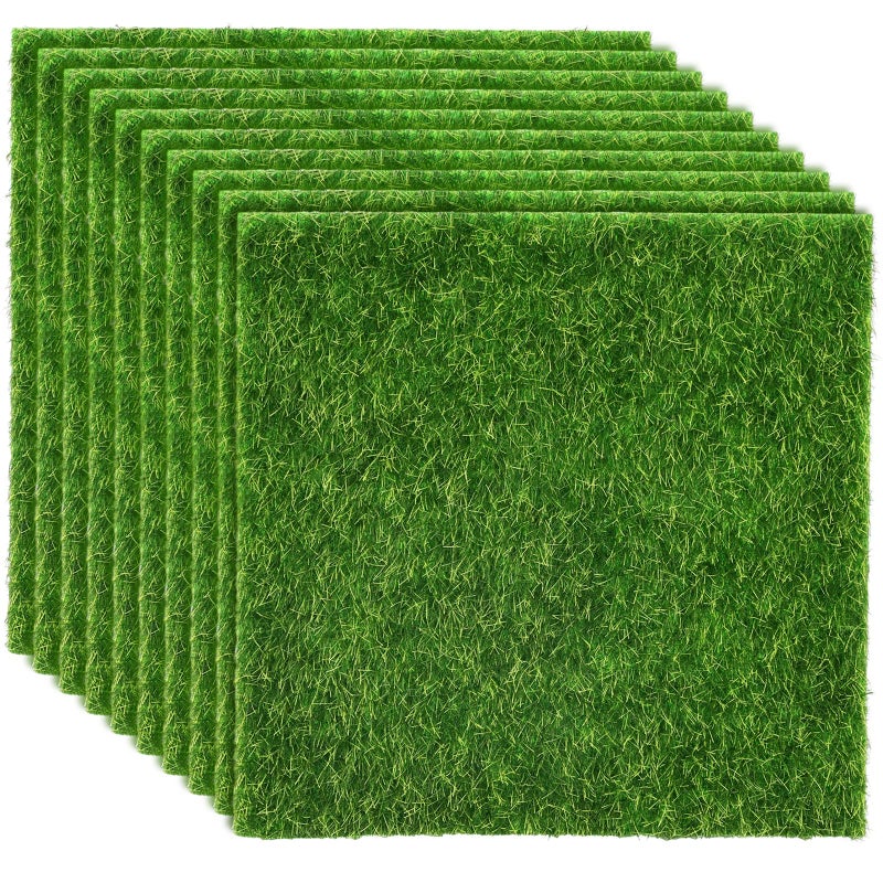 Shindel 10 Packs 6" x 6" Fake Grass Decor, Artificial Grass for Crafts, Fairy Garden Turf, Diorama Supplies Miniature Lawn Mat, Dollhouse Ornament DIY Decoration - Image 1