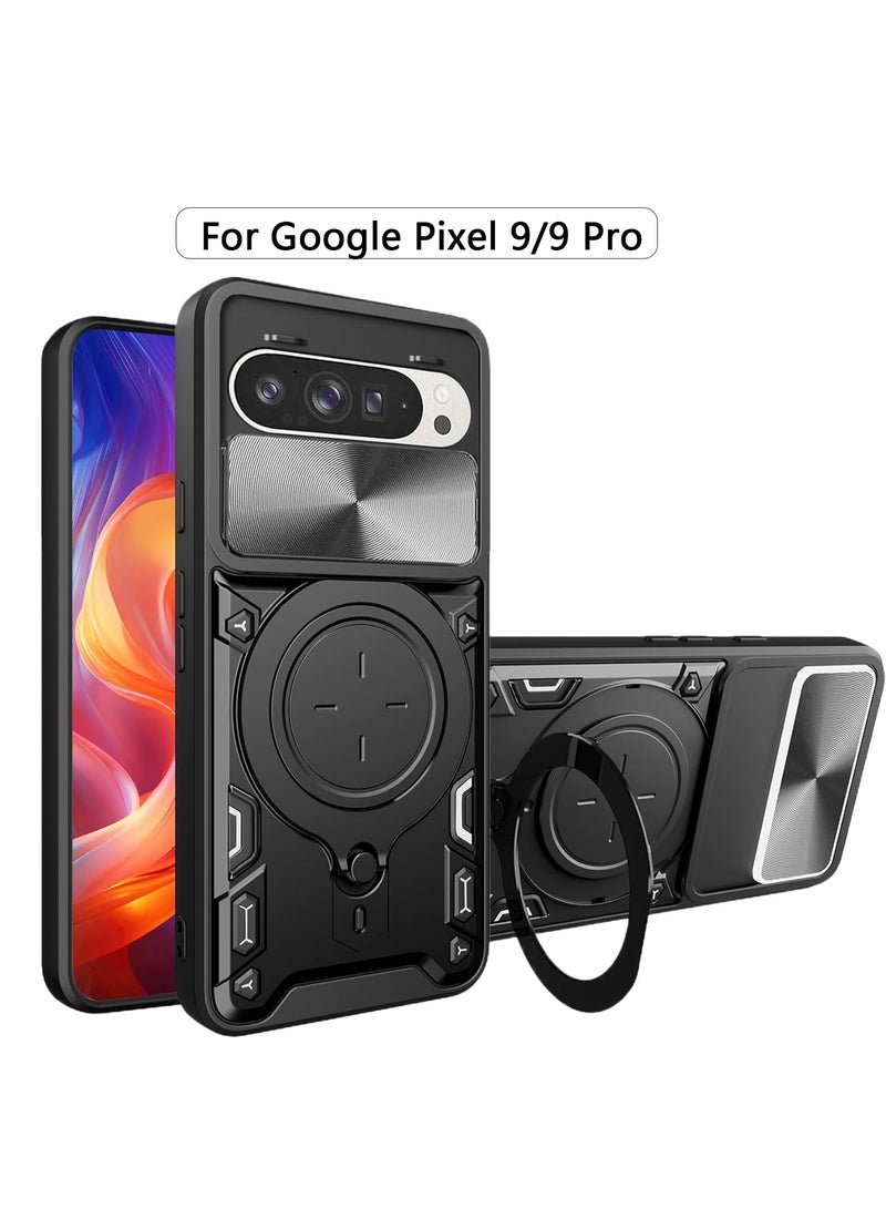 QIRG Compatible with For Google Pixel 9/9 Pro Case,with Slide Camera Lens Cover  Case-Black - Image 1