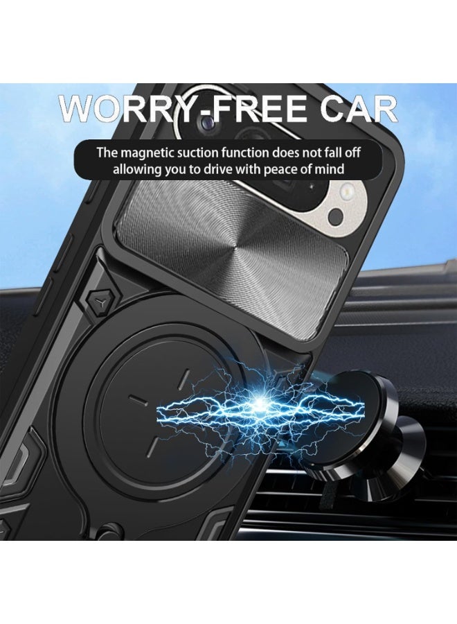 QIRG Compatible with For Google Pixel 9/9 Pro Case,with Slide Camera Lens Cover  Case-Black - Image 3