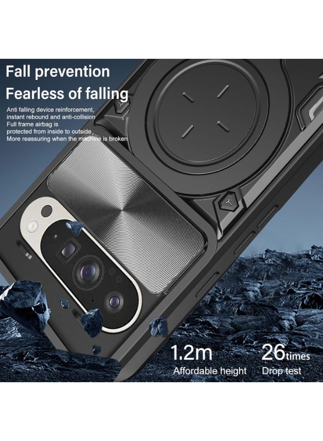 QIRG Compatible with For Google Pixel 9/9 Pro Case,with Slide Camera Lens Cover  Case-Black - Image 2