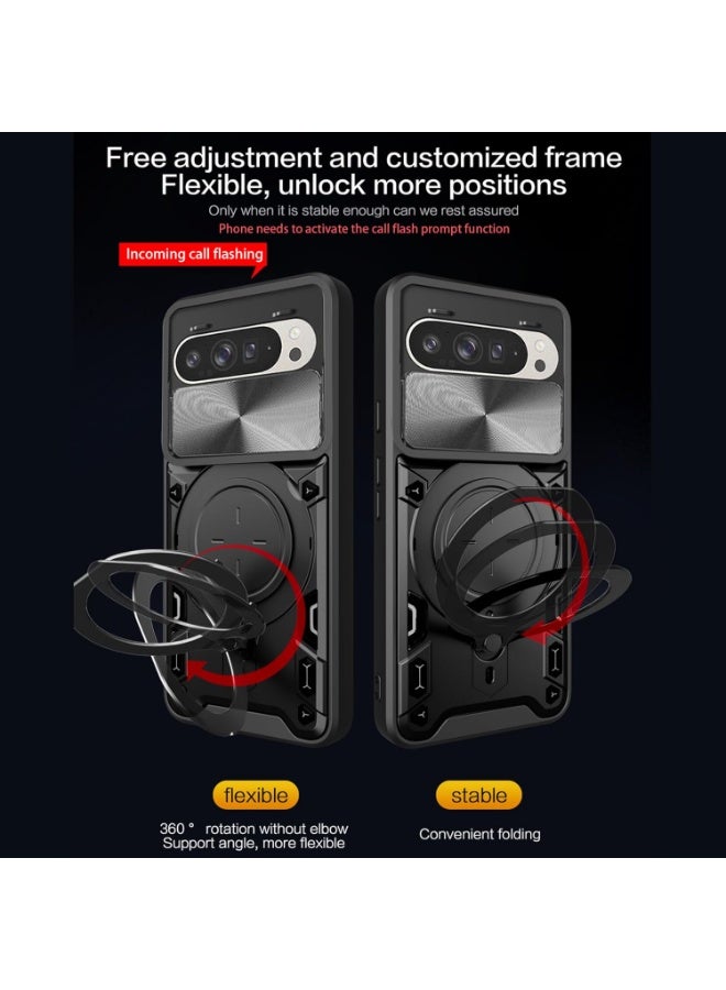 QIRG Compatible with For Google Pixel 9/9 Pro Case,with Slide Camera Lens Cover  Case-Black - Image 4