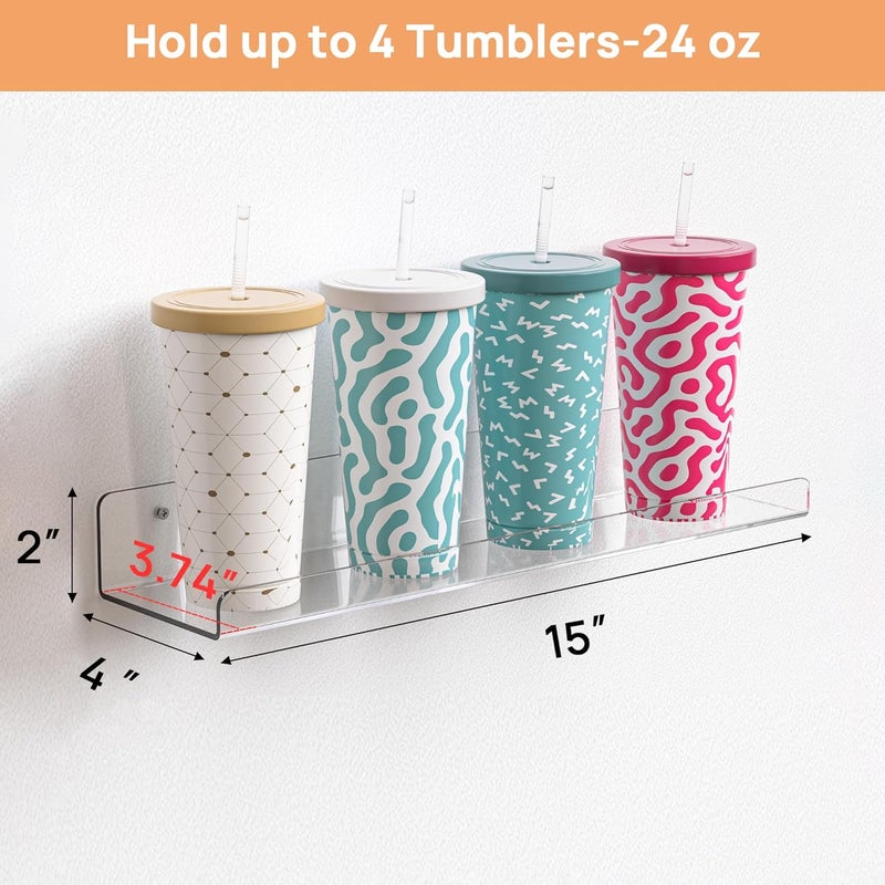 upsimples Acrylic Shelves for Bathroom Storage, 15" Floating Shelves Wall Organizer for Perfume, Make up, Skincare, Kids Bookshelf for Bedroom, Nursery, Living Room Decor, Clear, 2 Pack - Image 3