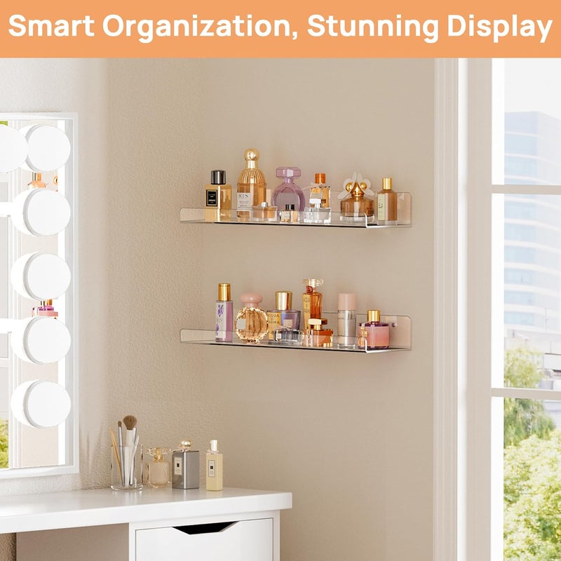 upsimples Acrylic Shelves for Bathroom Storage, 15" Floating Shelves Wall Organizer for Perfume, Make up, Skincare, Kids Bookshelf for Bedroom, Nursery, Living Room Decor, Clear, 2 Pack - Image 5