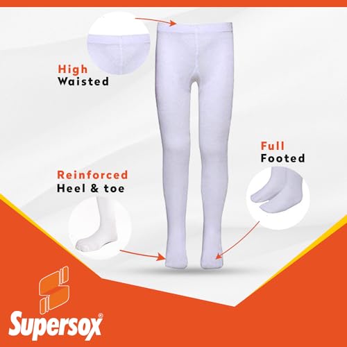 Supersox Tights for Girls, Made with Breathable, Anti Odour & Moisture Absorbent Combed Cotton, Ideal for Ballet/Dancing/Everyday Activity (White, Pack of 1) (IN, Age, 6 Years, 8 Years, White) - Image 4