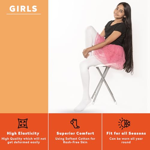 Supersox Tights for Girls, Made with Breathable, Anti Odour & Moisture Absorbent Combed Cotton, Ideal for Ballet/Dancing/Everyday Activity (White, Pack of 1) (IN, Age, 6 Years, 8 Years, White) - Image 5