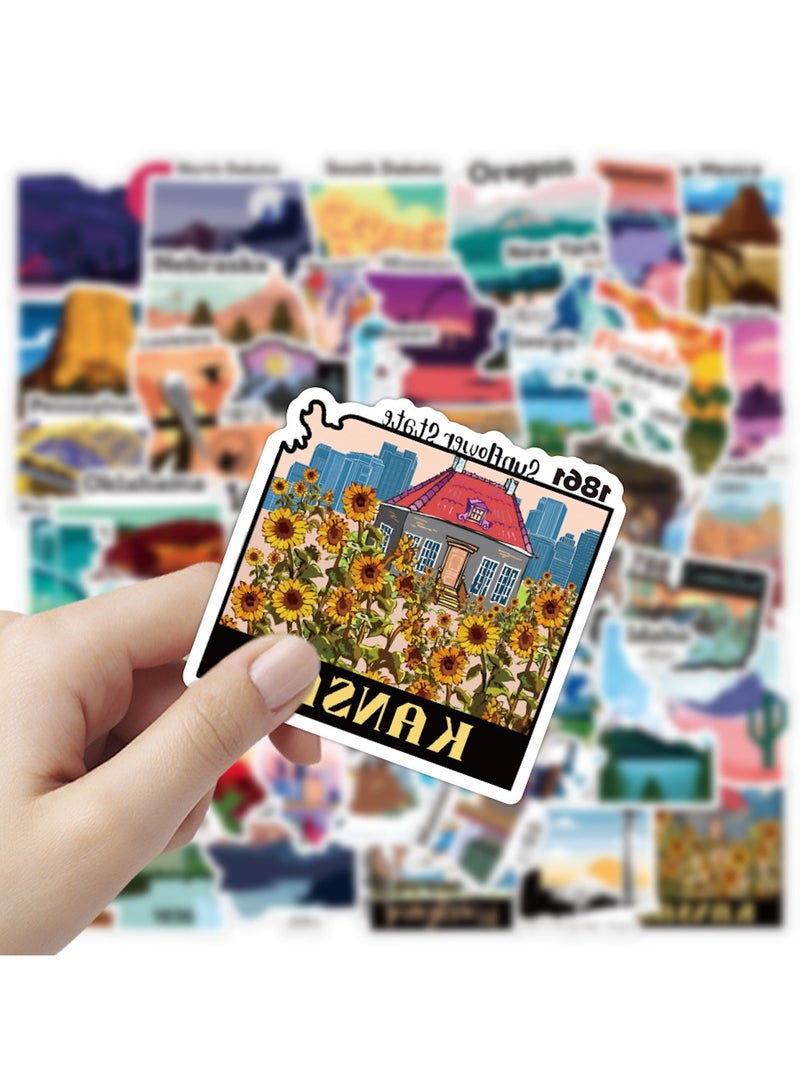 قوس قزح أورينبو مجموعة ملصقات خريطة السفر للولايات المتحدة، 50 قطعة، ملصقات فينيل مقاومة للماء لخريطة المدينة، لسجلات القصاصات، وزجاجات المياه، والكمبيوتر المحمول، والجيتار، والهاتف، وملصقات جرافيتي للأطفال والكبار - Image 2