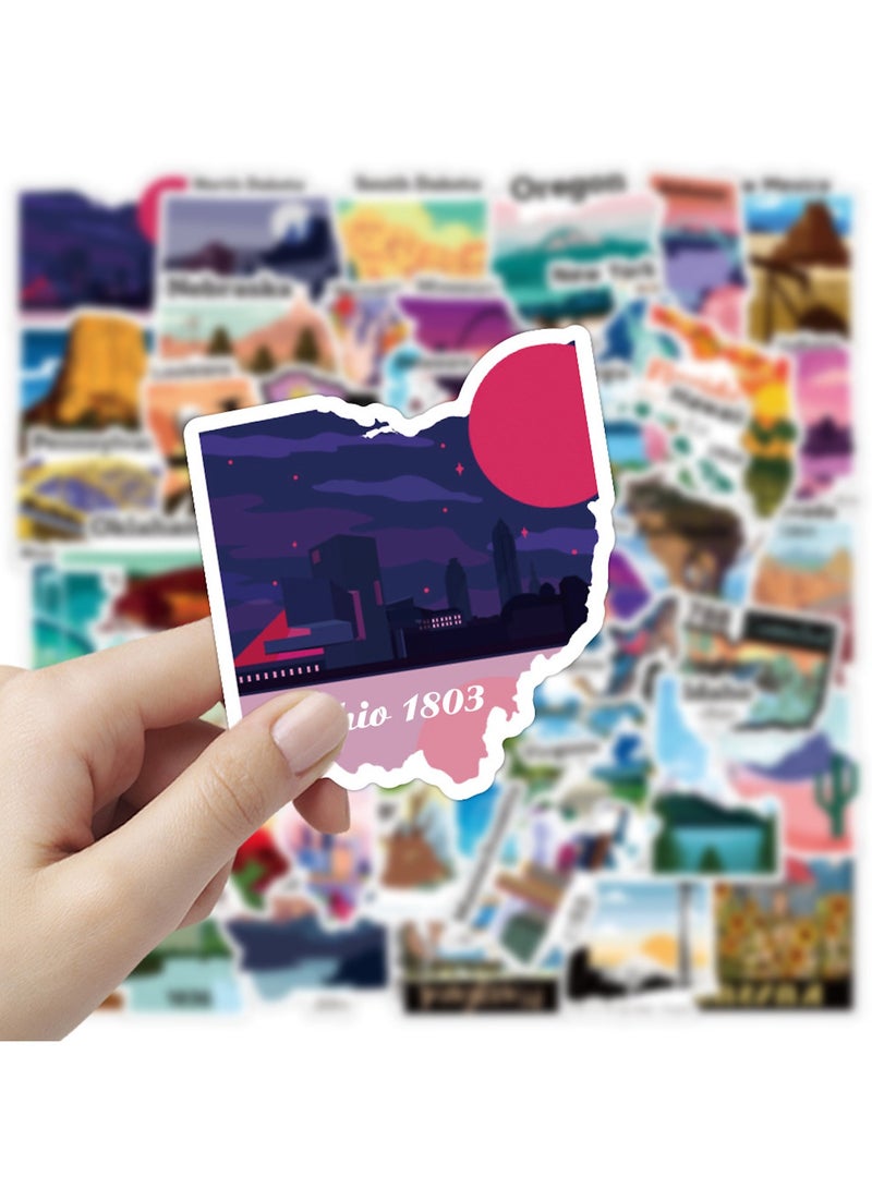قوس قزح أورينبو مجموعة ملصقات خريطة السفر للولايات المتحدة، 50 قطعة، ملصقات فينيل مقاومة للماء لخريطة المدينة، لسجلات القصاصات، وزجاجات المياه، والكمبيوتر المحمول، والجيتار، والهاتف، وملصقات جرافيتي للأطفال والكبار - Image 3