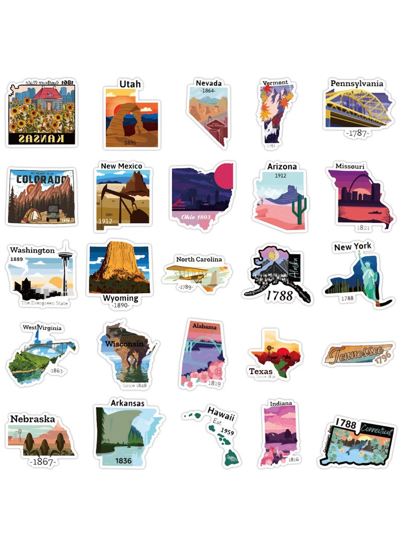 قوس قزح أورينبو مجموعة ملصقات خريطة السفر للولايات المتحدة، 50 قطعة، ملصقات فينيل مقاومة للماء لخريطة المدينة، لسجلات القصاصات، وزجاجات المياه، والكمبيوتر المحمول، والجيتار، والهاتف، وملصقات جرافيتي للأطفال والكبار - Image 4