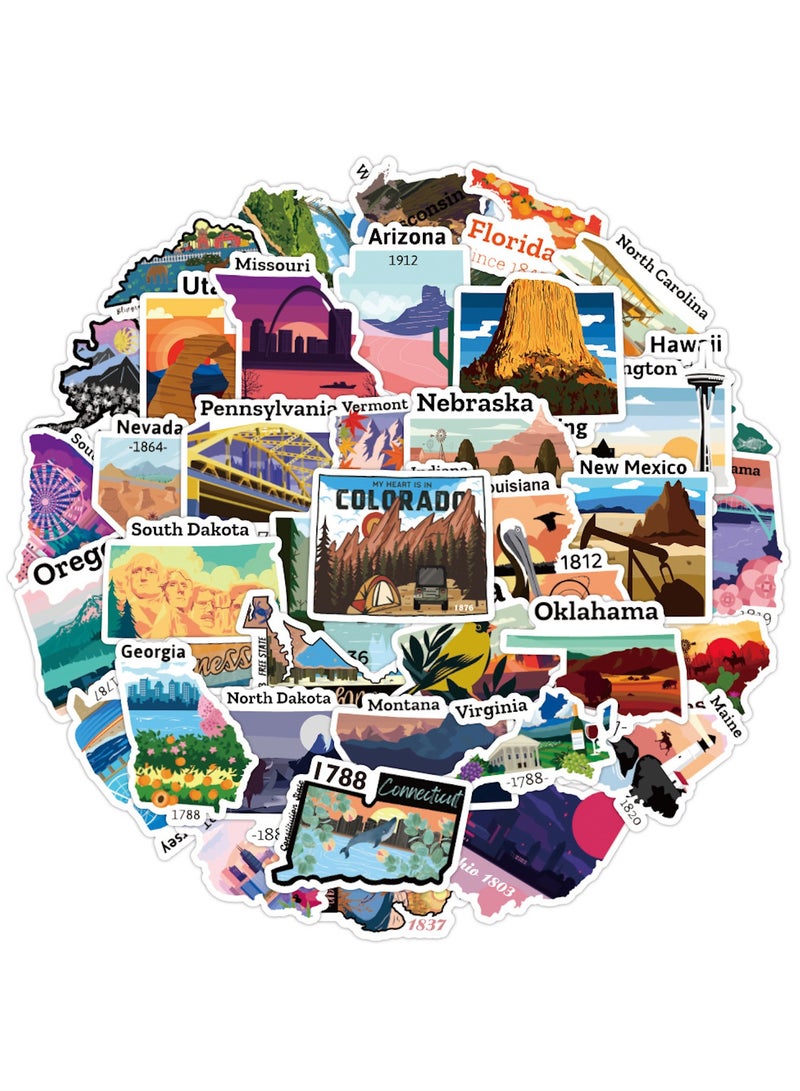 قوس قزح أورينبو مجموعة ملصقات خريطة السفر للولايات المتحدة، 50 قطعة، ملصقات فينيل مقاومة للماء لخريطة المدينة، لسجلات القصاصات، وزجاجات المياه، والكمبيوتر المحمول، والجيتار، والهاتف، وملصقات جرافيتي للأطفال والكبار - Image 1