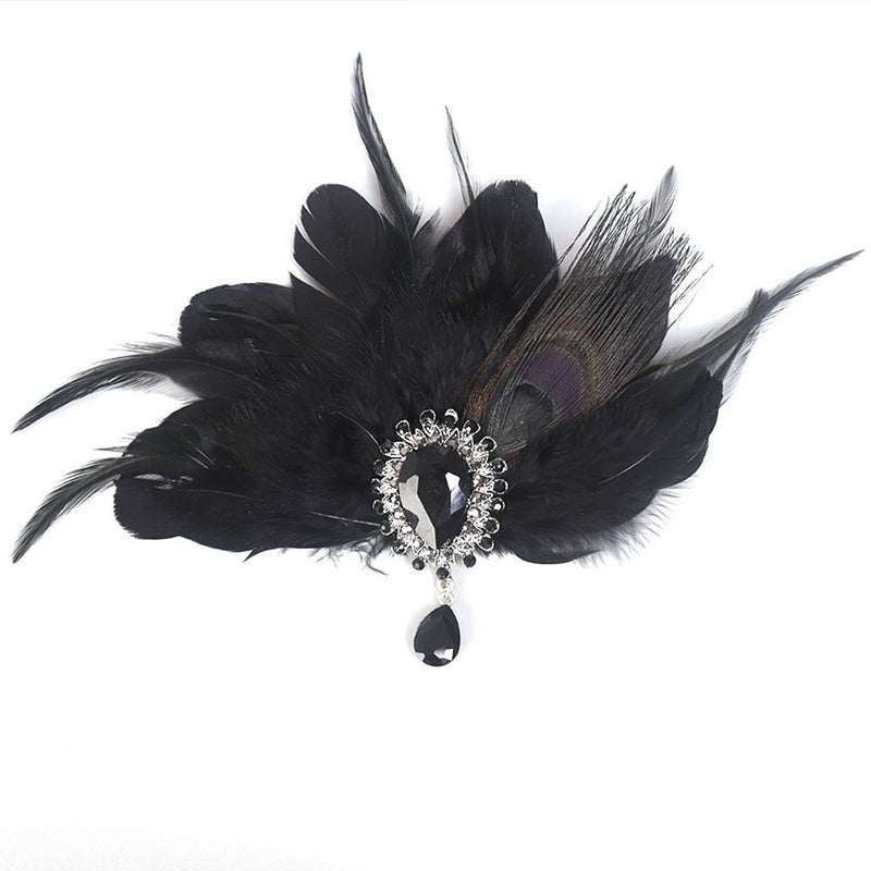 Aimimier 1920s Flapper Feather Hair Clip with Crystal Head Chain Roaring 20s Headpiece Costume Masquerade Hair Jewelry for Women and Girls (Style 2) - Image 5