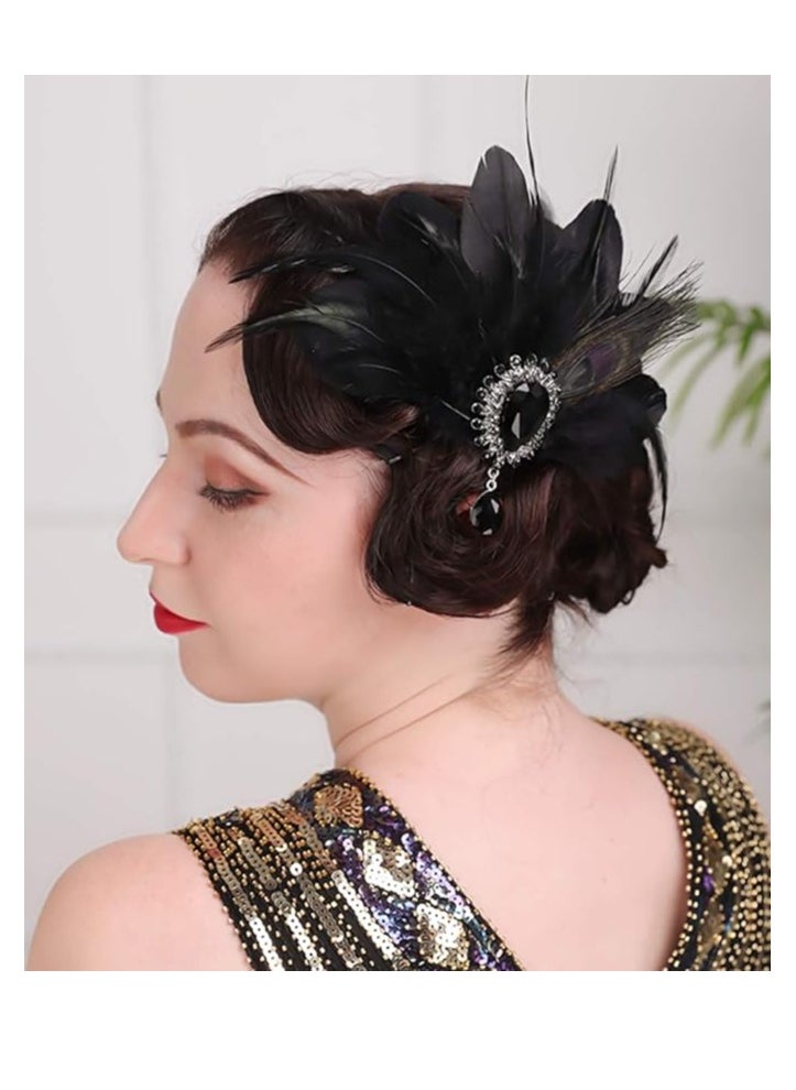 Aimimier - Aimimier 1920s Flapper Feather Hair Clip with Crystal Head Chain Roaring 20s Headpiece Costume Masquerade Hair Jewelry - Image 1