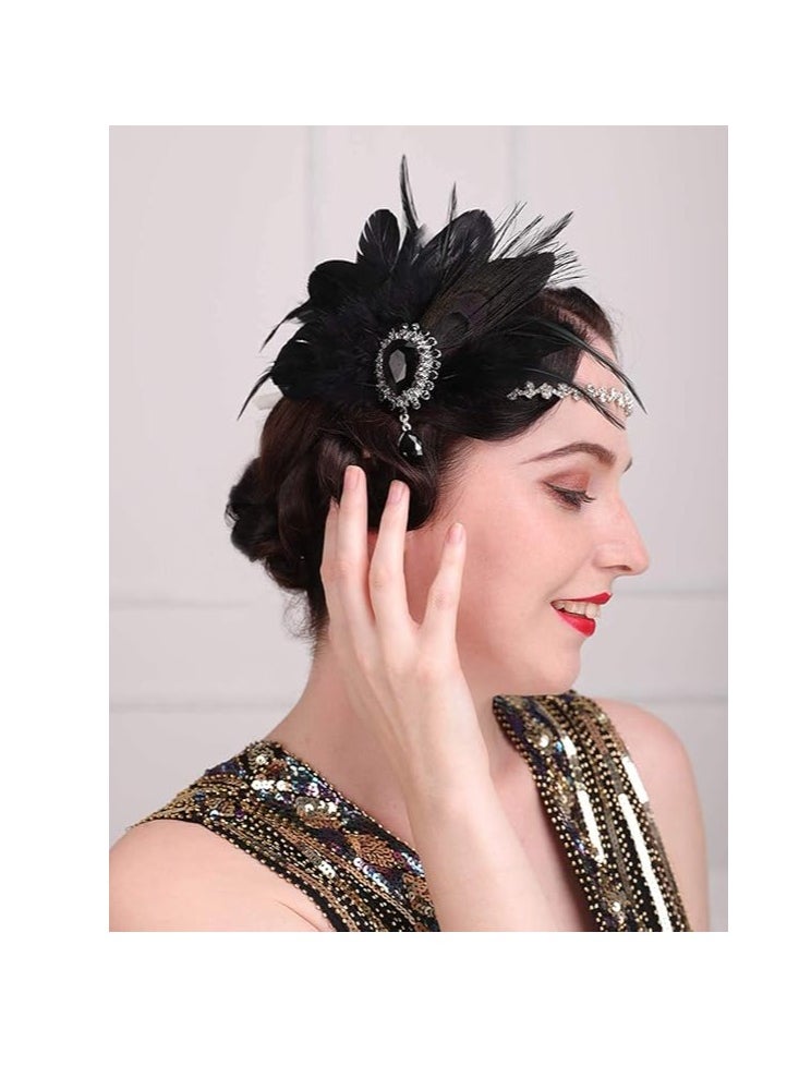 Aimimier - Aimimier 1920s Flapper Feather Hair Clip with Crystal Head Chain Roaring 20s Headpiece Costume Masquerade Hair Jewelry - Image 1