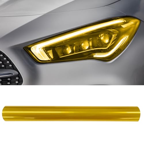 LHDOS 12 x 48 Car Light Tint Film Yellow Self Adhesive Car Headlight Tint Wrap Film Vinyl Tinted Color Sticker Sheet Roll for Car Headlight Brake Light Tail Light Fog Light Yellow - Image 1