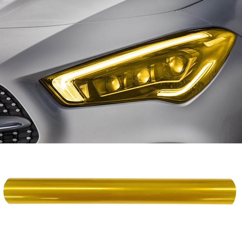 LHDOS 12 x 48 Car Light Tint Film Yellow Self Adhesive Car Headlight Tint Wrap Film Vinyl Tinted Color Sticker Sheet Roll for Car Headlight Brake Light Tail Light Fog Light Yellow - Image 3