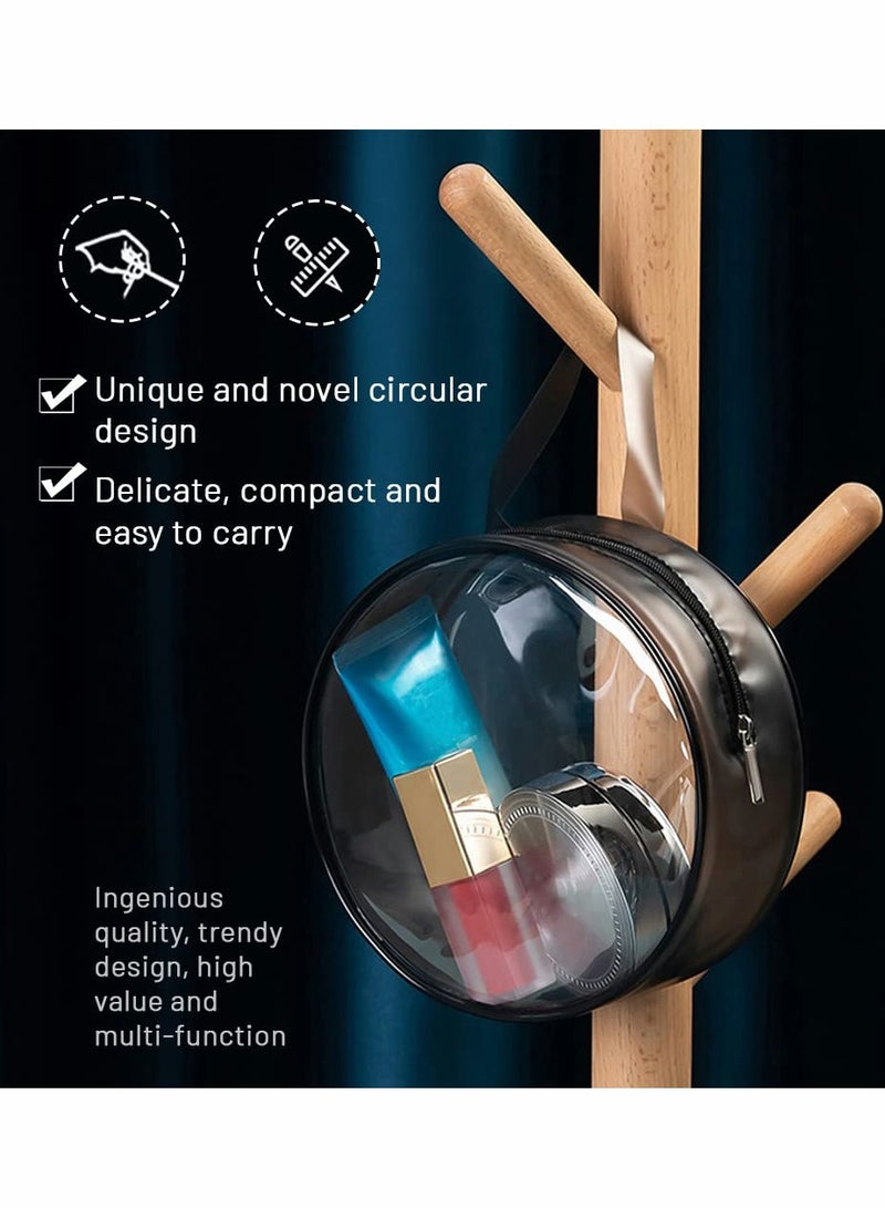 Round Clear Cosmetic Bag Organizer, Waterproof Zipper Toiletry Pouch, Portable Makeup Carrying Case for Travel and Daily Use. - Image 3