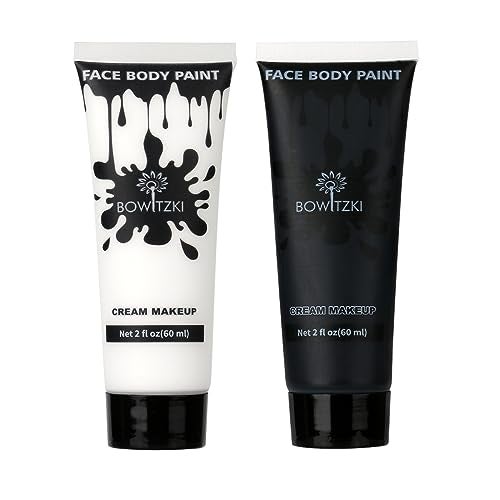 Bowitzki Bowitzki Face and Body Paint 2oz Cream Makeup 60ml Water Based Face Painting Special Effects For Adults Children Kids Halloween Christmas Party Stage Cosplay BlackWhite
