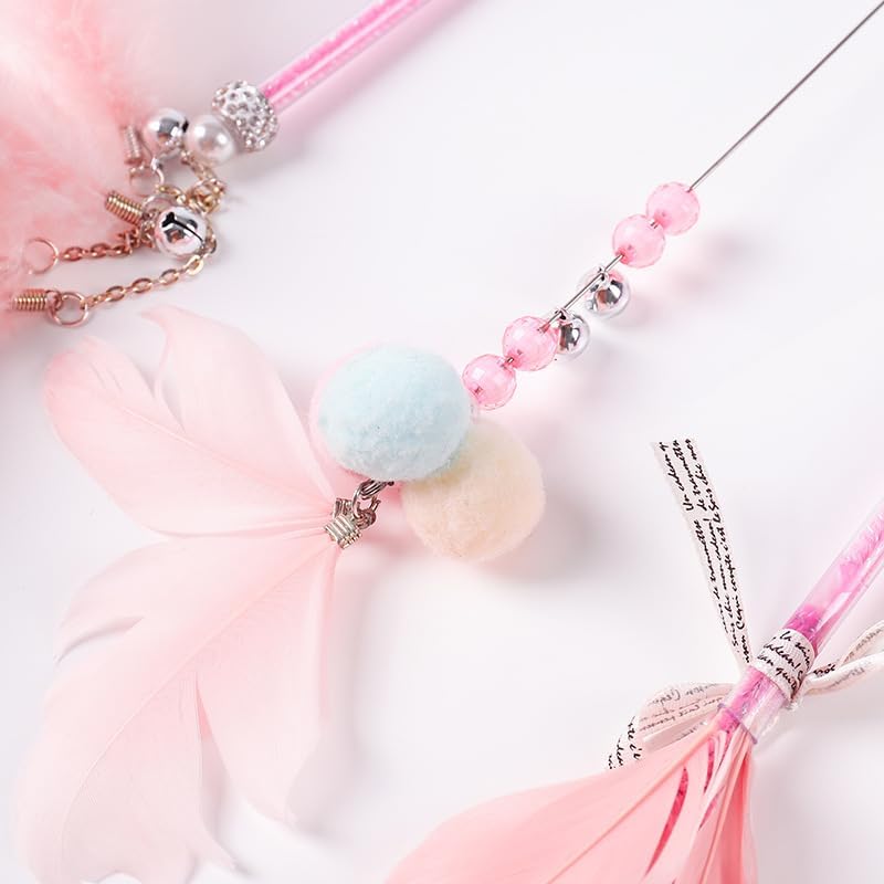 YuanjuSZ Cat and Dog Toy Wand Set (Pack of 3) - Interactive Feather Teaser for Cats and Kittens (Pink) - Image 3