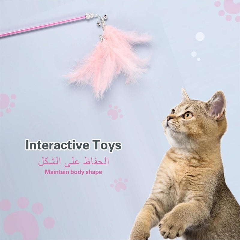 YuanjuSZ Cat and Dog Toy Wand Set (Pack of 3) - Interactive Feather Teaser for Cats and Kittens (Pink) - Image 2