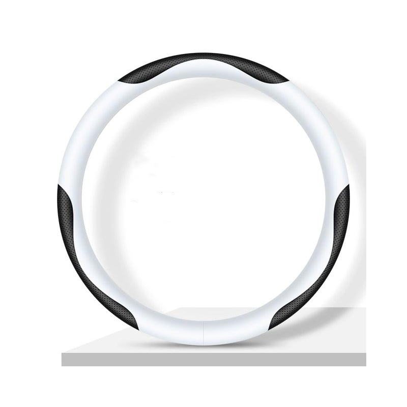 Carodi Leather Car Steering Wheel Cover, Elegant, Fashionable, Comfortable, Non-Slip, Breathable, Universal 15 inch, Black and White - Image 5