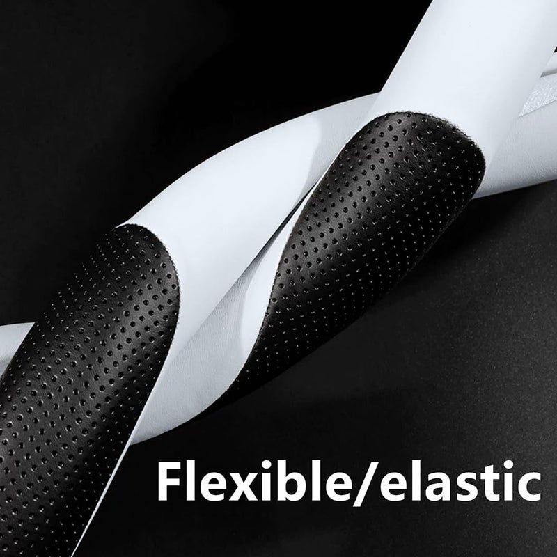 Carodi Leather Car Steering Wheel Cover, Elegant, Fashionable, Comfortable, Non-Slip, Breathable, Universal 15 inch, Black and White - Image 3