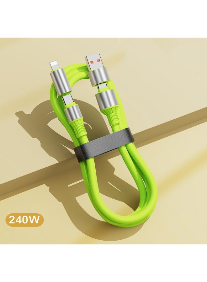 4-in-1 USB C Fast Charging Cable, 240W PD Multi Charger Cord with USB-A/USB-C to Lightning/Type-C Connectors, Silicone Data Cable Multi-Device Charger Cable for iPhone, MacBook, Samsung, iPad (1.5 Meters) - Image 3