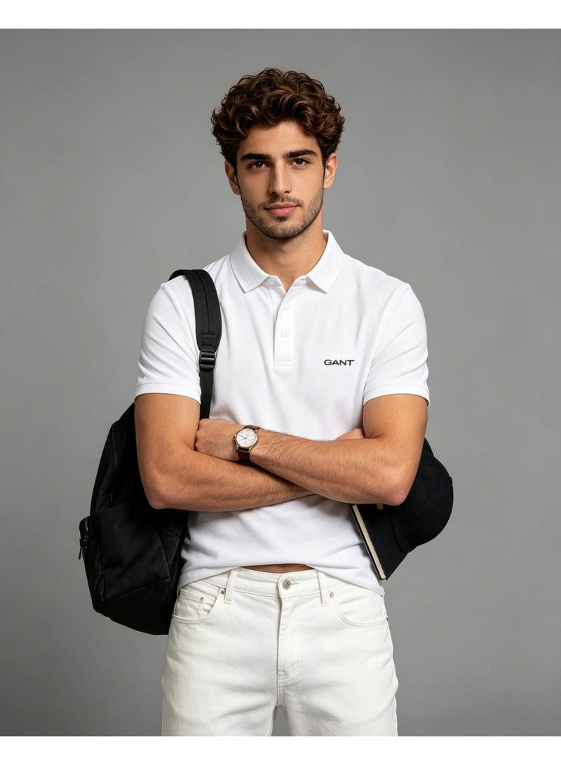 GANT Men Short Sleeve Collared Polo Shirt Casual Daily Wear White - Image 2